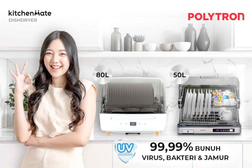 Dish Dryer Polytron dengan teknologi sterilisasi UV untuk alat makan bebas kuman