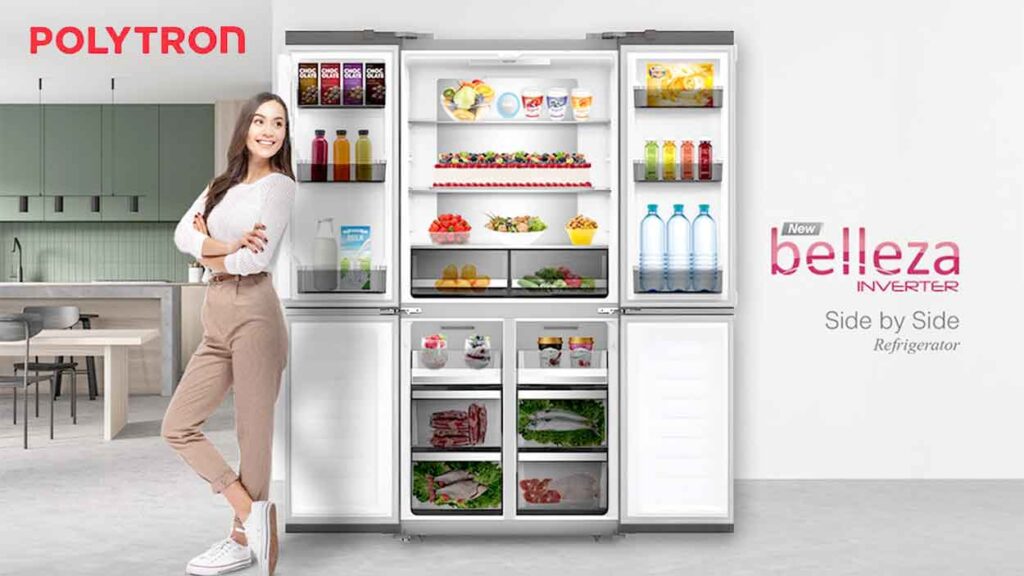 Kulkas Polytron New Belleza Inverter Side by Side dengan kapasitas lapang dan kompartemen tersier yang efisien