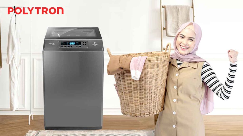 Mesin cuci cerdas Zeromatic Laguna Polytron menghadirkan efisiensi perawatan pakaian keluarga